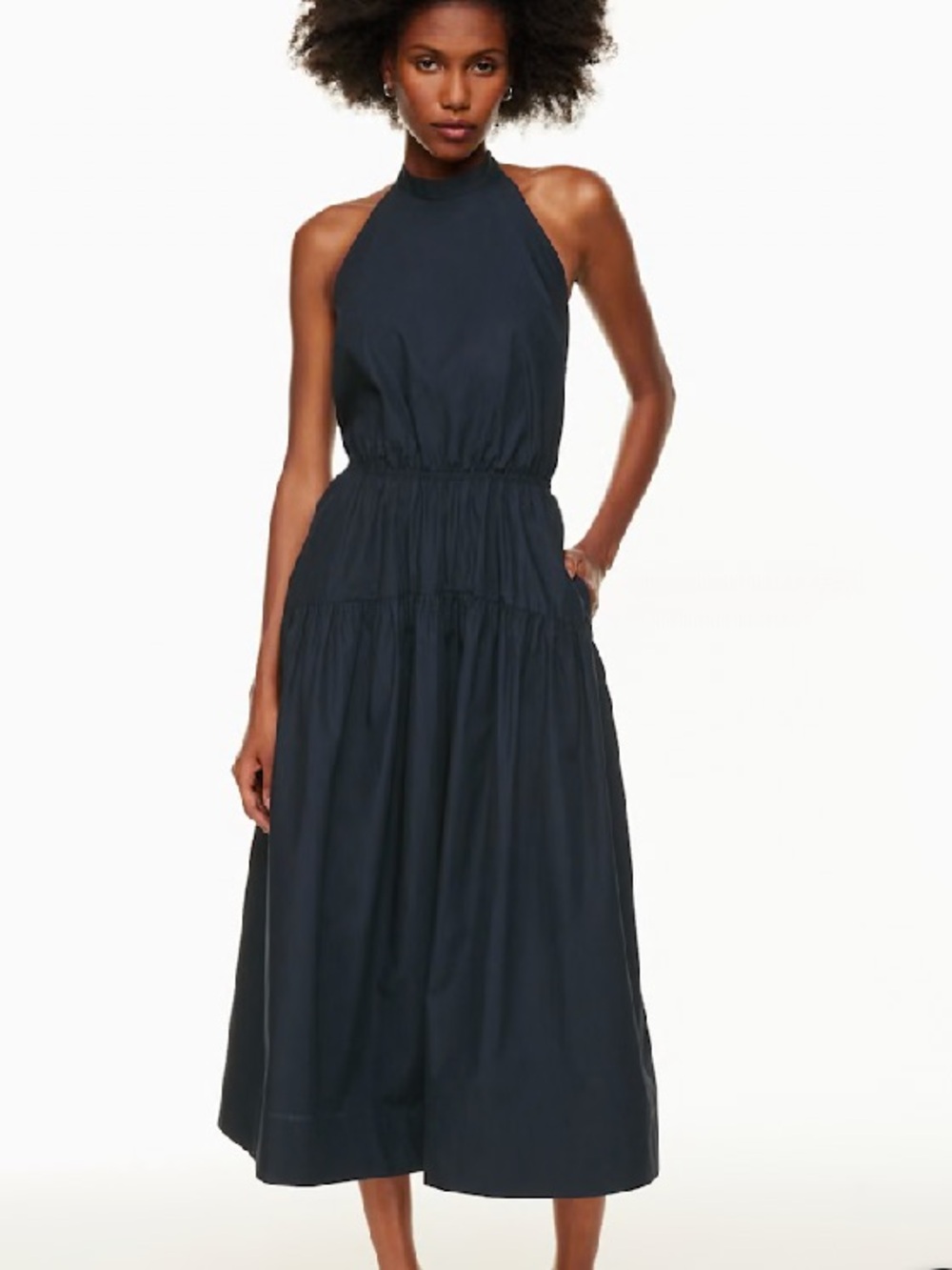 Aritzia Babaton Salon Poplin halter midi dress navy blue size XS